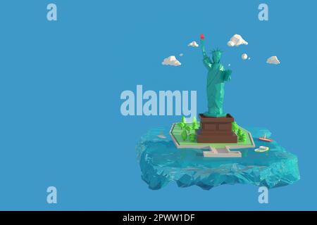 3D-Illustrator Freiheitsstatue oder Liberty Enlightening the World in New York, USA. 3d-Rendering Hintergrund für niedrige Polygongeometrie. Abstrakt Polygonal Stockfoto