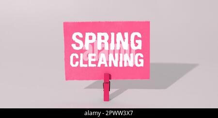 Textüberschrift Vortrag Frühjahrsputz, Wort für die Praxis der gründlichen Hausreinigung im Frühling Stockfoto