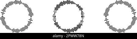 Runde Audiowellen eingestellt. Kreisförmige Musikkollektion mit Grafikdesign. Runder Ton und radialer Radio-Equalizer. Vektor-isolierte Abbildung Stock Vektor