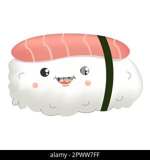 Süßes Sushi im Kawaii-Stil mit lächelndem Gesicht Stock Vektor
