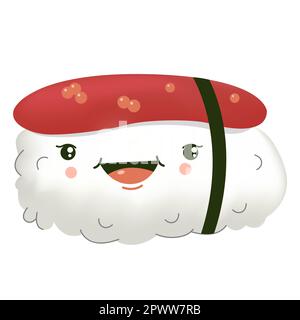 Süßes Sushi im Kawaii-Stil mit lächelndem Gesicht Stock Vektor