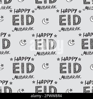 Frohes Eid Mubarak. Muster mit Eid Mubarak, wunderschöne Schrift. Sich wiederholendes Muster für den Feiertag. Stock Vektor