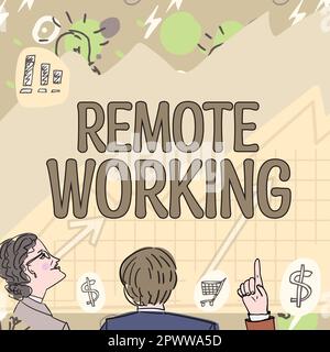 Textunterschrift mit Darstellung von Remote Working, Geschäftsübersicht Situation, in der ein Mitarbeiter hauptsächlich von zu Hause aus arbeitet Stockfoto