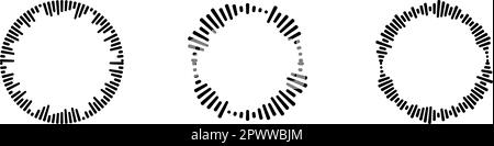 Runde Audiowellen eingestellt. Kreisförmige Musikkollektion mit Grafikdesign. Runder Ton und radialer Radio-Equalizer. Vektor-isolierte Abbildung Stock Vektor
