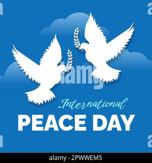 Ein Zeichen der Tauben mit dem Symbol des Friedens. Emblem Für Den Internationalen Friedenstag. Vektordarstellung. Stock Vektor