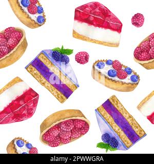 Köstliche Desserts. Nahtloses Muster. Handgezeichnete Aquarelle. Textur für Druck, Stoff, Textiltapete Stockfoto