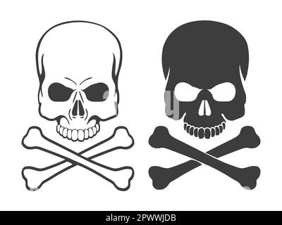 Set aus Schädel und Knochen, isoliert auf weiß. Vektordarstellung. Stock Vektor