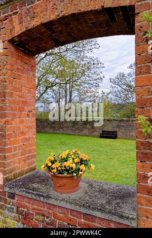 Gartendekoration - wunderschöner englischer Garten im Frühling Stockfoto