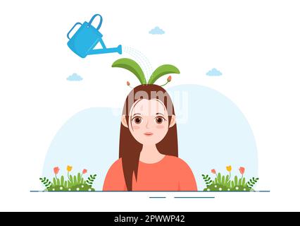 Persönliche Entwicklung mit Menschen, die mentale Probleme, Wachstum und Selbstverbesserung entwickeln, wie eine Anlage in flachem Cartoon handgezeichnete Vorlagen Illustration Stockfoto
