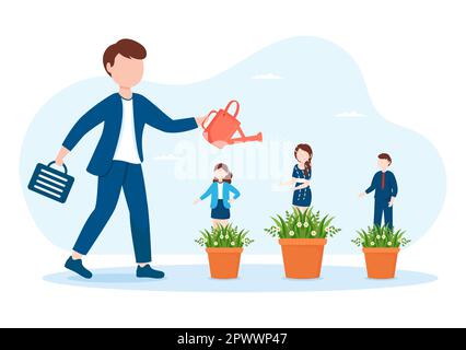 Persönliche Entwicklung mit Menschen, die mentale Probleme, Wachstum und Selbstverbesserung entwickeln, wie eine Anlage in flachem Cartoon handgezeichnete Vorlagen Illustration Stockfoto