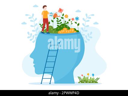 Persönliche Entwicklung mit Menschen, die mentale Probleme, Wachstum und Selbstverbesserung entwickeln, wie eine Anlage in flachem Cartoon handgezeichnete Vorlagen Illustration Stockfoto