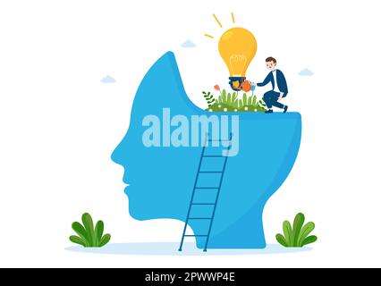 Persönliche Entwicklung mit Menschen, die mentale Probleme, Wachstum und Selbstverbesserung entwickeln, wie eine Anlage in flachem Cartoon handgezeichnete Vorlagen Illustration Stockfoto