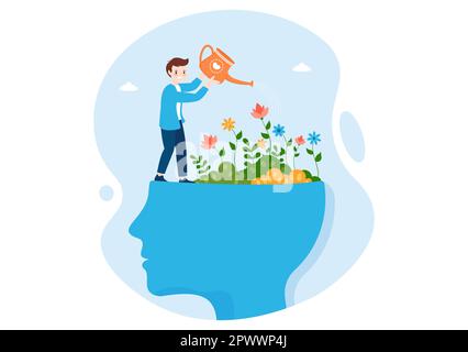 Persönliche Entwicklung mit Menschen, die mentale Probleme, Wachstum und Selbstverbesserung entwickeln, wie eine Anlage in flachem Cartoon handgezeichnete Vorlagen Illustration Stockfoto