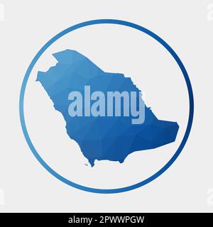 Symbol für Saudi-Arabien. Polygonale Landkarte im Gradientenring. Rundes, tiefes Schild aus Saudi-Arabien. Vektordarstellung. Stock Vektor