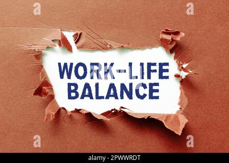 Textzeichen, auf dem die Work-Life-Balance, die für die Arbeit und Aspekte des Lebens aufgewendete Zeit für das Konzeptfoto angezeigt werden, sind gleich Stockfoto