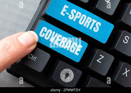 Inspiration mit dem Schild E Sports Coverage, Business Showcase Reportings live über den neuesten Sportwettbewerb Broadcasting Stockfoto