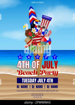 Sommerhintergrund mit bunten Schlauchbooten auf dem Poolwasser. Sommerplakat mit schwimmenden Schwimmringen, Schwimmflößen und Strandbällen Stock Vektor