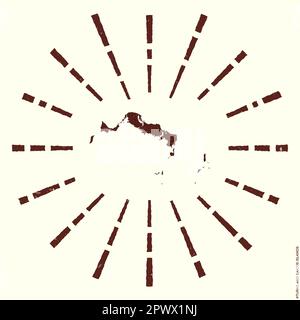 Turks- und Caicosinseln-Logo. Grunge Sunburst Poster mit Karte der Insel. Form der Turks- und Caicosinseln, gefüllt mit Hexziffern und Sonnenschein Stock Vektor