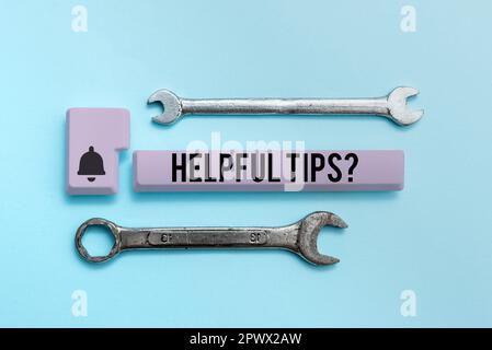 Textzeichen mit hilfreichen Tipps und Ratschlägen zum Geschäftskonzept, die als hilfreiches Wissen im Leben dienen Stockfoto