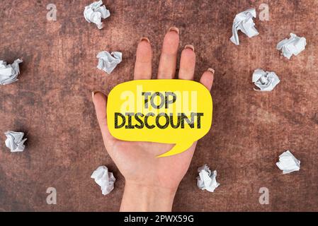 Schreiben mit Text Top Discount, Business Overview Best Price Garantierte Hot Items Crazy Sale Promotions Stockfoto