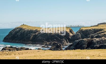 Luftaufnahme der eisernen Festung Dun Eistean auf der Isle of Lewis, Schottland Stockfoto