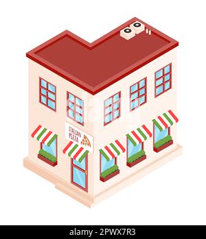 Isometrische Pizzeria-Fassade Stock Vektor
