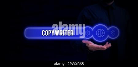 Schreiben Text anzeigen Copywriter, Word schreiben den Text von Werbung oder Werbematerial Stockfoto