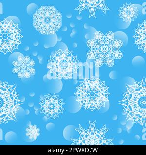 Vektorfallen Schneeflocken Winter auf blauem, verschwommenem, nahtlosem Hintergrund Stock Vektor