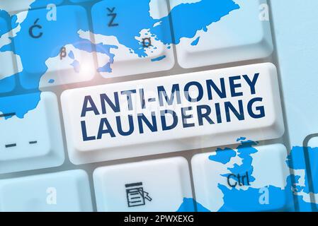 Handgeschriebener Text Anti Money Laundering, Business Concept unterbinden die Generierung von Einnahmen durch illegale Handlungen Stockfoto