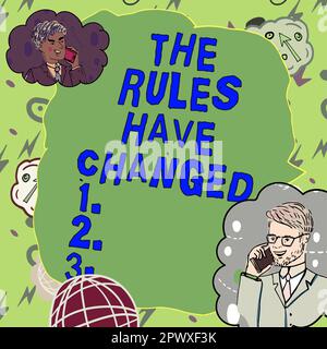 Schild, das die Regeln geändert hat, Internetkonzept die Vereinbarung oder Richtlinie verfügt über einen neuen Satz von Befehlen Stockfoto