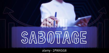 Inspiration mit Zeichen-Sabotage, Wort für Zerstörung von Werkzeugen und Materialien eines Arbeitgebers durch Arbeiter Stockfoto