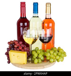 Weinrosa Rotkäseweine, isoliert auf weißem Hintergrund Stockfoto