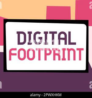 Textunterschrift, die den digitalen Fußabdruck darstellt. Word Writed on verwendet digitale Technologie für den Fertigungsprozess Stockfoto