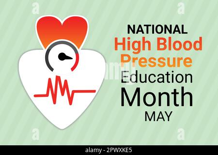 National High Bp Education Month Mai. Urlaubskonzept. Vorlage für Hintergrund, Banner, Karte, Poster mit Texteindruck. Illustration. Stock Vektor