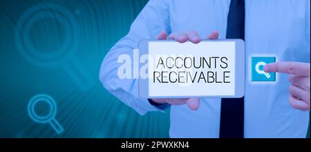Schreiben mit Text Debitorenbuchhaltung, konzeptionelles Foto Rechtsanspruch auf Zahlungsgeld, das Schuldnern geschuldet wird Stockfoto