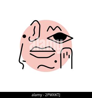 Fünf Sinne - sehen, riechen, hören, berühren, schmecken. Doodle-Zeichentrickfilme, Skizzensymbole, handgezeichnete Körperteile, Vektorsinnorgane Stock Vektor