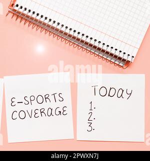 Inspiration mit dem Schild E Sports Coverage, Conceptual Photo Reporting live auf dem neuesten Sportwettkampf Broadcasting Stockfoto