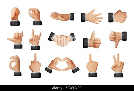 3D Satz realistischer Handgesten Stock Vektor