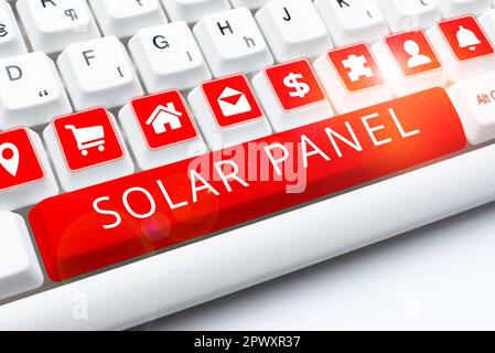 Text zeigt Inspiration Solar Panel, das Wort wurde geschrieben, um Sonnen zu absorbieren Quelle der Energieerzeugung Stockfoto