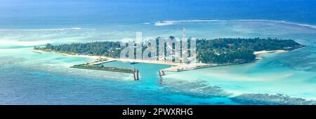 Malediven-Inseln Ferienparadies Mathiveri Insel Panoramablick Meer Ari Atoll Luftfototourismus Stockfoto