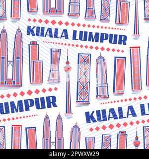 Vector Kuala Lumpur Nahtloses Muster, sich wiederholender Hintergrund mit Illustration der modernen Stadtlandschaft auf weißem Hintergrund für Geschenkpapier, dekorativ l Stock Vektor