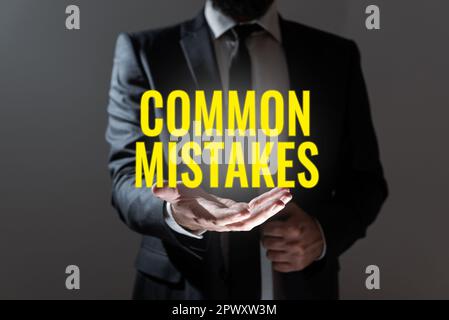 Textzeichen mit häufigen Fehlern, Geschäftsaktionen, die häufig synonym mit Fehlern verwendet werden Stockfoto