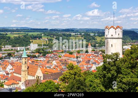 Ansicht der Ravensburger Stadt von oben mit Mehlsack Turm und Altstadt in Deutschland Stockfoto