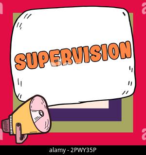 Textzeichen mit Aufsicht, Wort zur Überwachung und Koordination des Anlagenbetriebs Stockfoto