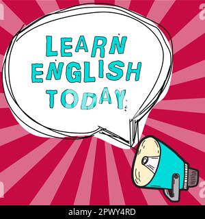 Schreiben mit Text Erlernen Sie heute Englisch, Unternehmen präsentieren Sie Englisch Erlernen oder erwerben Sie Kenntnisse und Fertigkeiten in der englischen Sprache Stockfoto