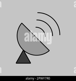 Isoliertes Graustufensymbol für Sputnik-Antennenvektor. Navigationszeichen. Diagrammsymbol für Reise- und Tourismus-Website und -Apps-Design, Logo, App, UI Stockfoto