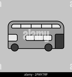 Doppeldeckerbus-Grauskala-Vektorsymbol. Diagrammsymbol für Reise- und Tourismus-Website und -Apps-Design, Logo, App, UI Stockfoto