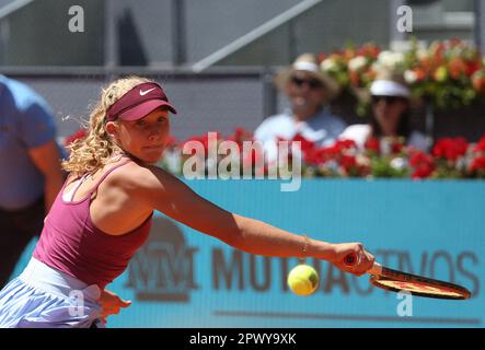 Madrid, Spanien. 01. Mai 2023. Mirra Andreeva bei den Mutua Madrid Open 2023, ATP Masters 1000 Tennis Turnier am 1. Mai 2023 auf der Caja Magica in Madrid, Spanien. Foto: Laurent Lairys/ABACAPRESS.COM Kredit: Abaca Press/Alamy Live News Stockfoto