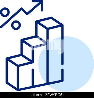 Wachstum der Finanzinvestitionen. 3D Balken mit Pfeil-Piktogramm. Geschäftserfolg. Pixelgenaue, bearbeitbare Kontur Stock Vektor