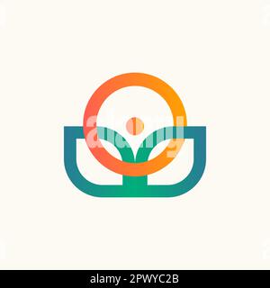 Pflanzen- und Blumenlogo mit geometrischen Linien. Umweltfreundliche Lebensmittel, Bauernhof-Symbol, Ökologie-Symbol Stock Vektor